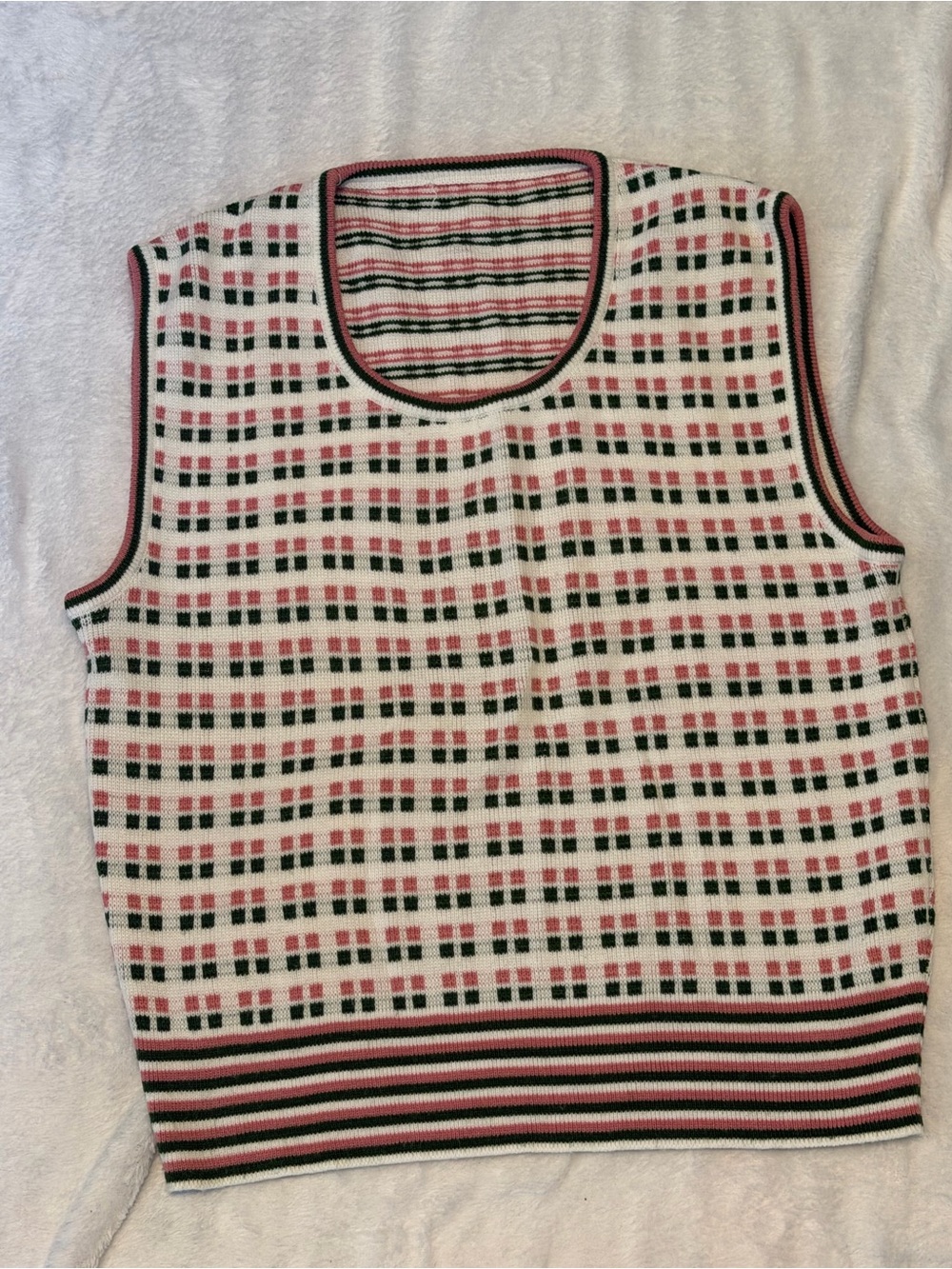 Vintage Fair Isle Knit Sweater Vest Pink Green Cottagecore Preppy Women’s S/M